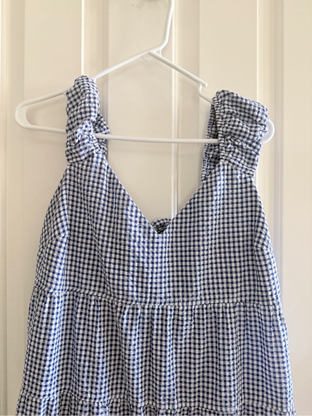 Old Navy Blue and White Gingham Seersucker Tiered Midi Sun Dress